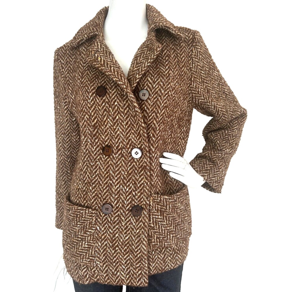 Vtg 90s Boyne Valley Weavers Ireland Herringbone Tweed Coat Small Grandpacore